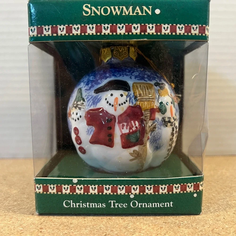 Debbie Mumm Snowman Christmas Tree Ornament Blue White Red Festive Holiday Decor